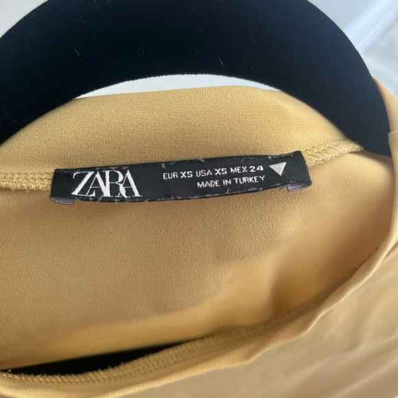 Zara Short Sleeve Yellow Draped Mini Dress Ruched Side Zip Womens Size XS - Picture 7 of 10